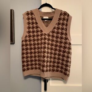 Pink Rose V-Neck Brown Houndstooth Sweater Vest